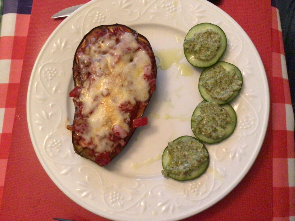 Roast eggplant and cucumbers with zucchini dip